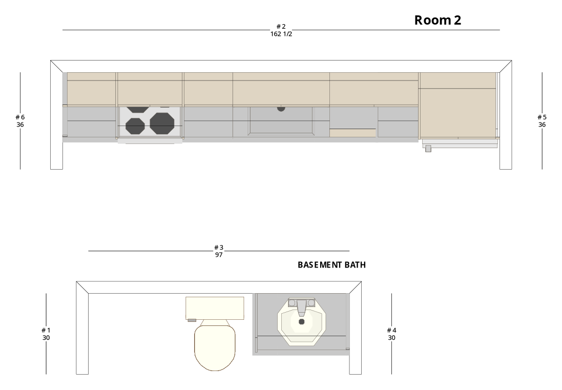 Medium Modern Minimalist One-Wall Kitchen Cabinet Layout - PDF Drawing Set | 1092-KI