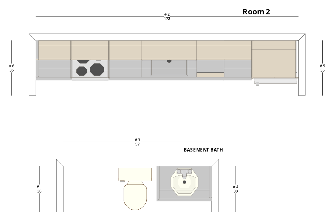 Medium Modern Minimalist One-Wall Kitchen Cabinet Layout - PDF Drawing Set | 1094-KI