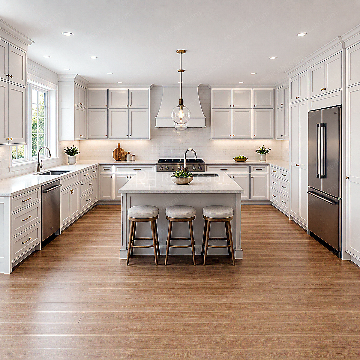 Medium Modern Minimalist One-Wall Kitchen Cabinet Layout - PDF Drawing Set | 1094-KI