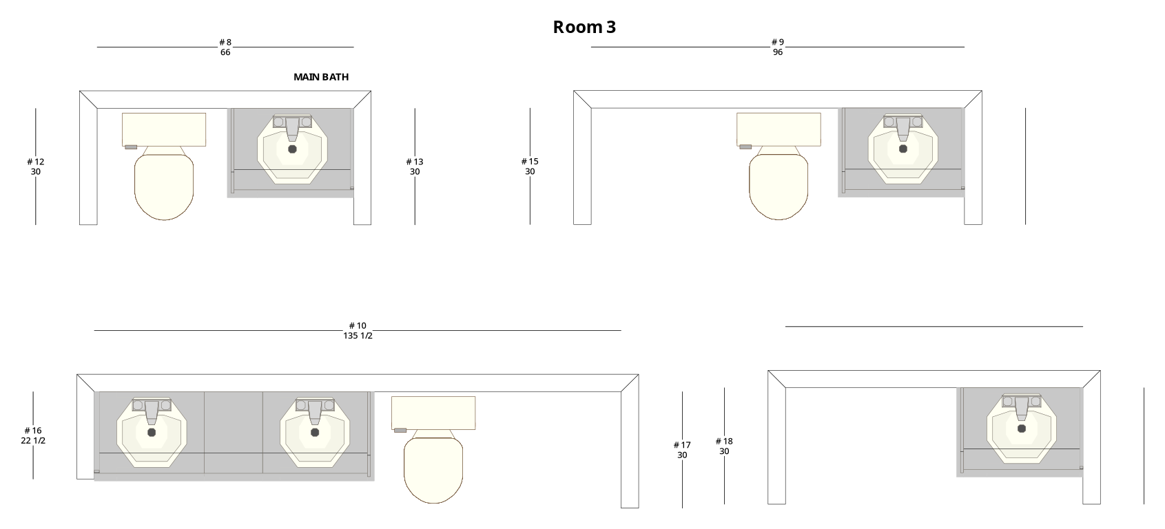 Medium Modern Minimalist Bathroom Cabinet Layout - PDF Drawing Set | 1097-B
