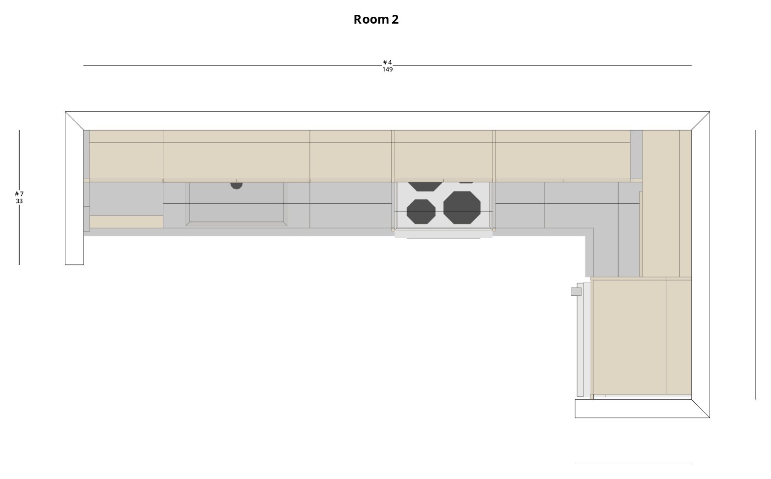 Medium Modern Minimalist L-Shaped Kitchen Cabinet Layout - PDF Drawing Set | 1097-KL