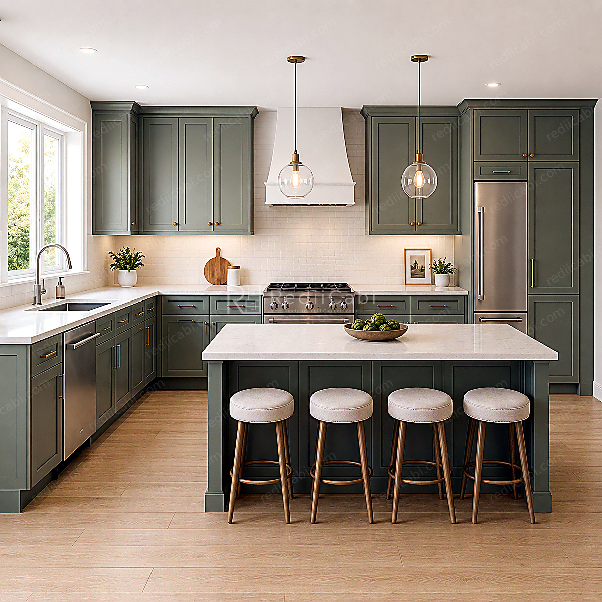 Medium Modern Minimalist L-Shaped Kitchen Cabinet Layout - PDF Drawing Set | 1097-KL