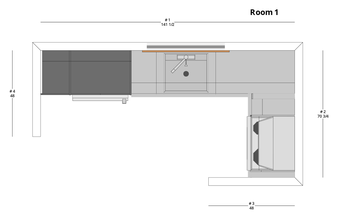 Medium Modern Minimalist L-Shaped Kitchen Cabinet Layout - PDF Drawing Set | 1101-KL