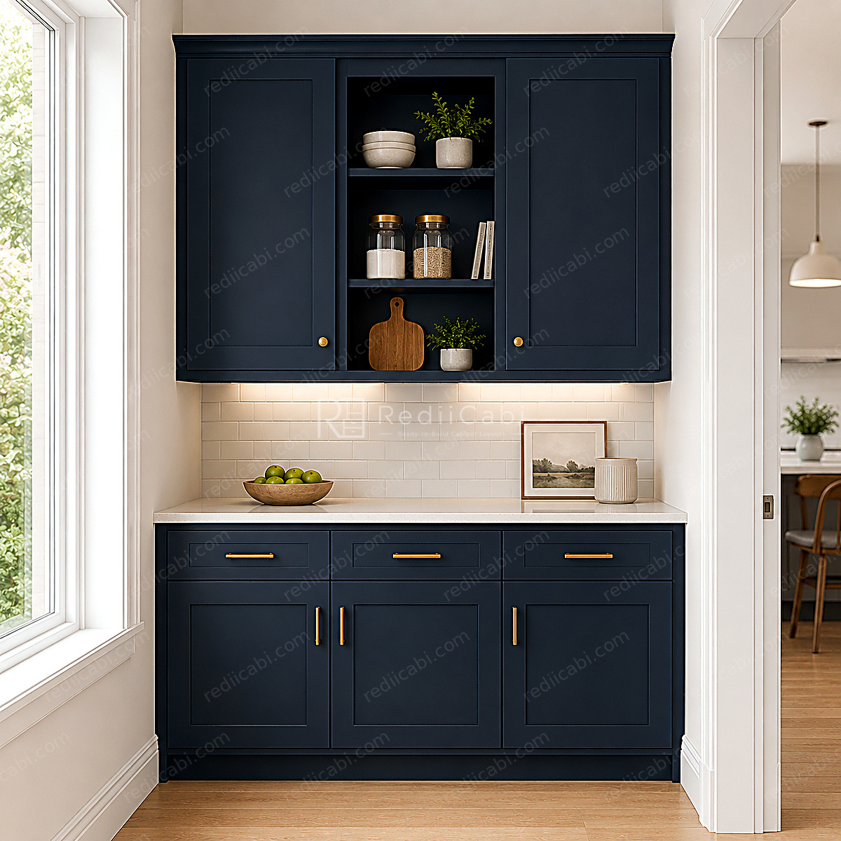 Medium Modern Minimalist L-Shaped Kitchen Cabinet Layout - PDF Drawing Set | 1101-KL