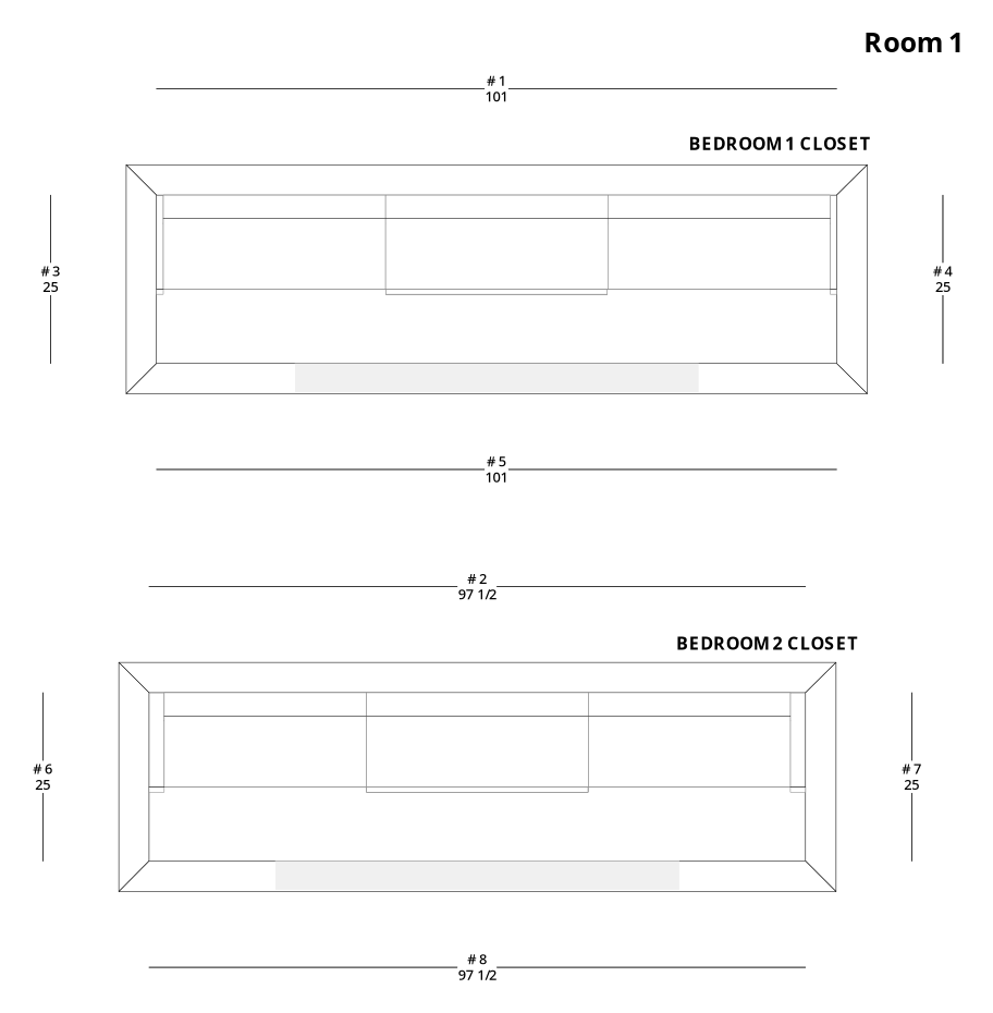 Medium Modern Minimalist Closet Cabinet Layout - PDF Drawing Set | 1102-C