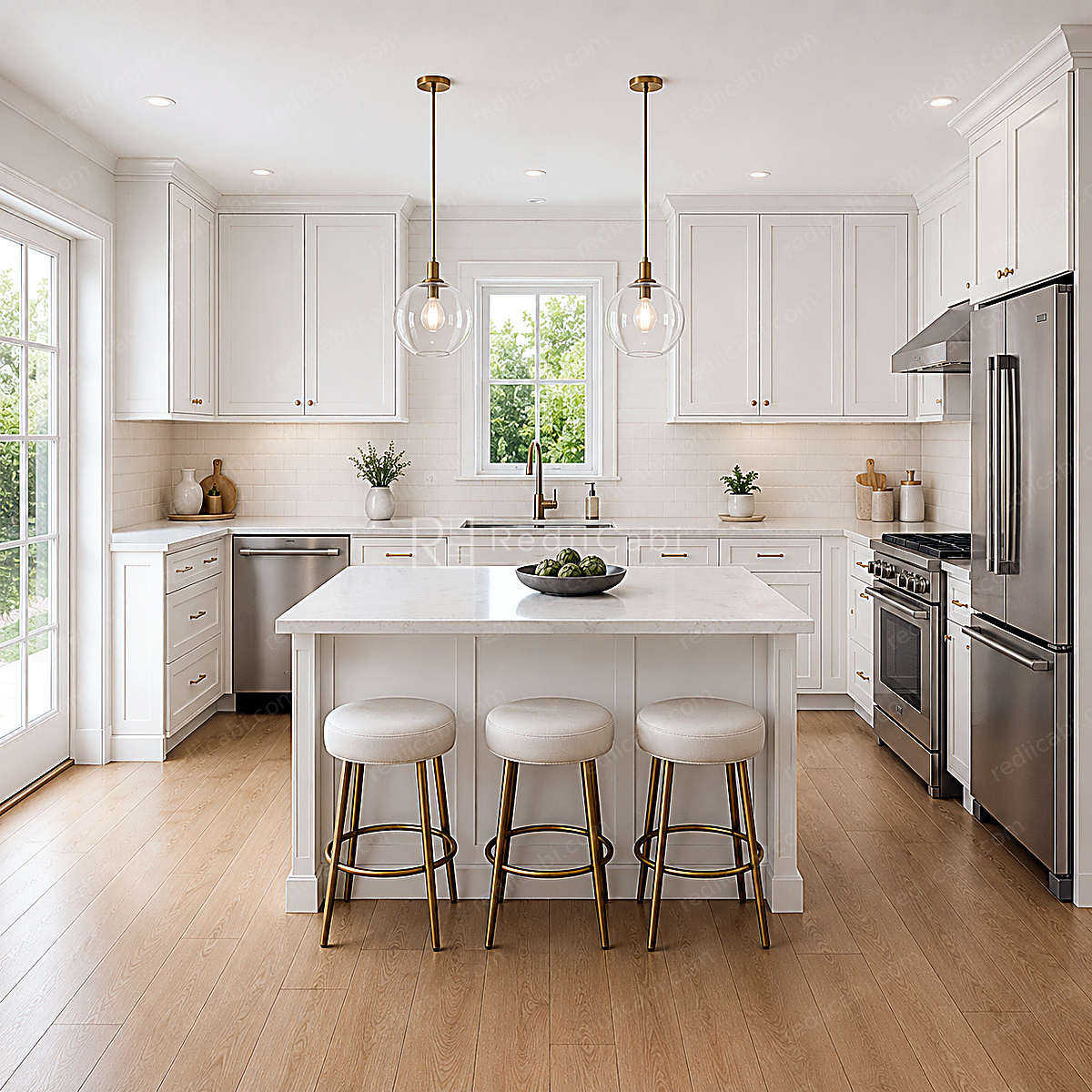 Small Transitional L-Shaped Kitchen Cabinet Layout - PDF Drawing Set | 1104-KL