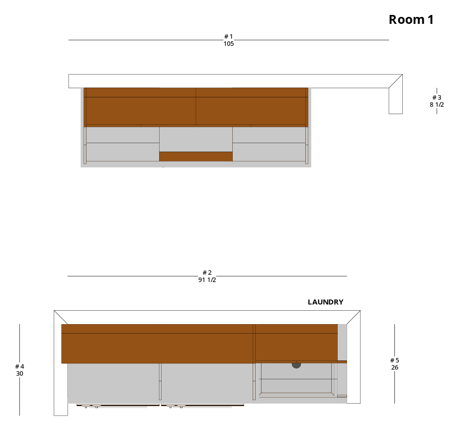 Medium Transitional L-Shaped Kitchen Cabinet Layout - PDF Drawing Set | 1107-KL