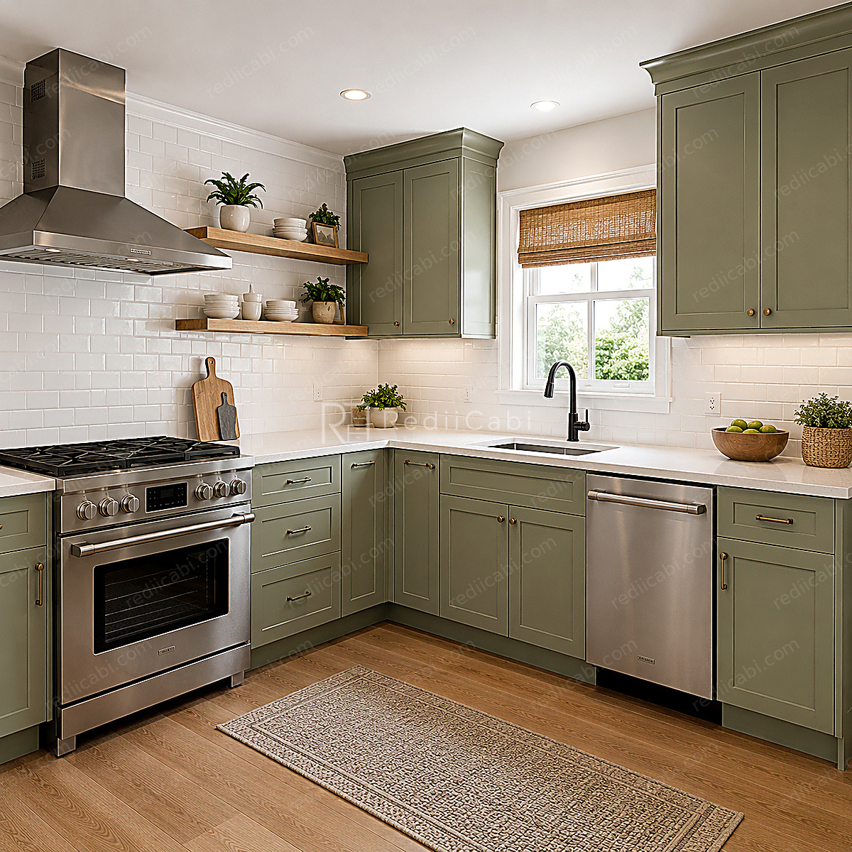 Medium Transitional L-Shaped Kitchen Cabinet Layout - PDF Drawing Set | 1107-KL