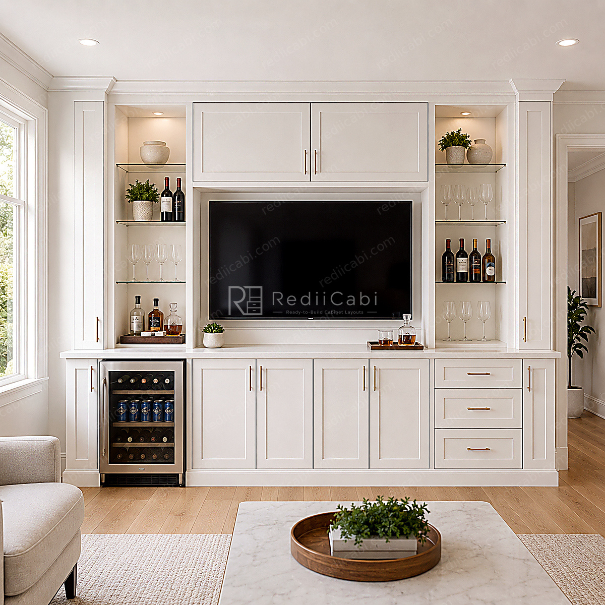 Large Transitional Fireplace Cabinet Layout - PDF Drawing Set | 1108-F