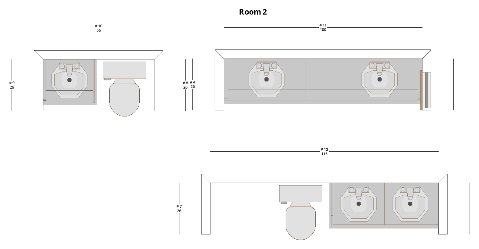 Medium Modern Minimalist Bathroom Cabinet Layout - PDF Drawing Set | 1112-B