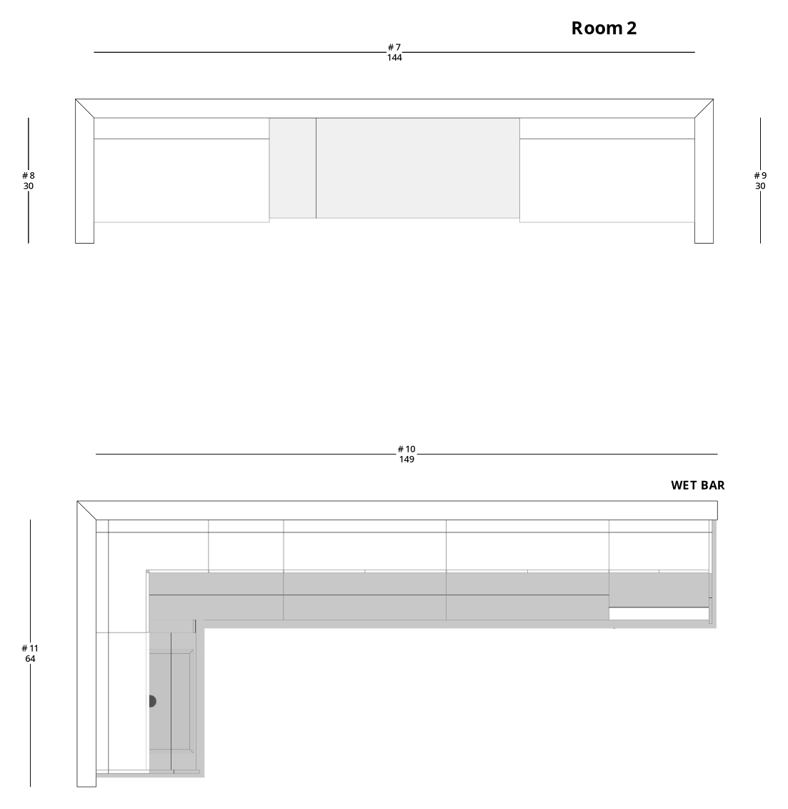 Large Modern Minimalist Bar and Fireplace Cabinet Layout - PDF Drawing Set | 1116-AF