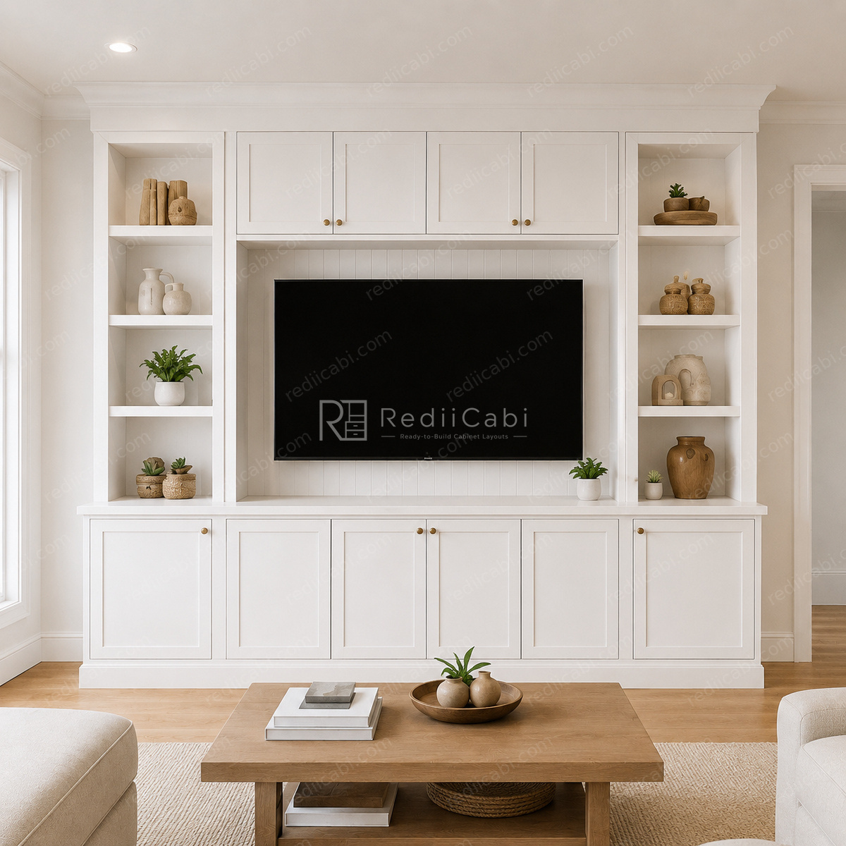 Large Modern Minimalist Bar and Fireplace Cabinet Layout - PDF Drawing Set | 1116-AF