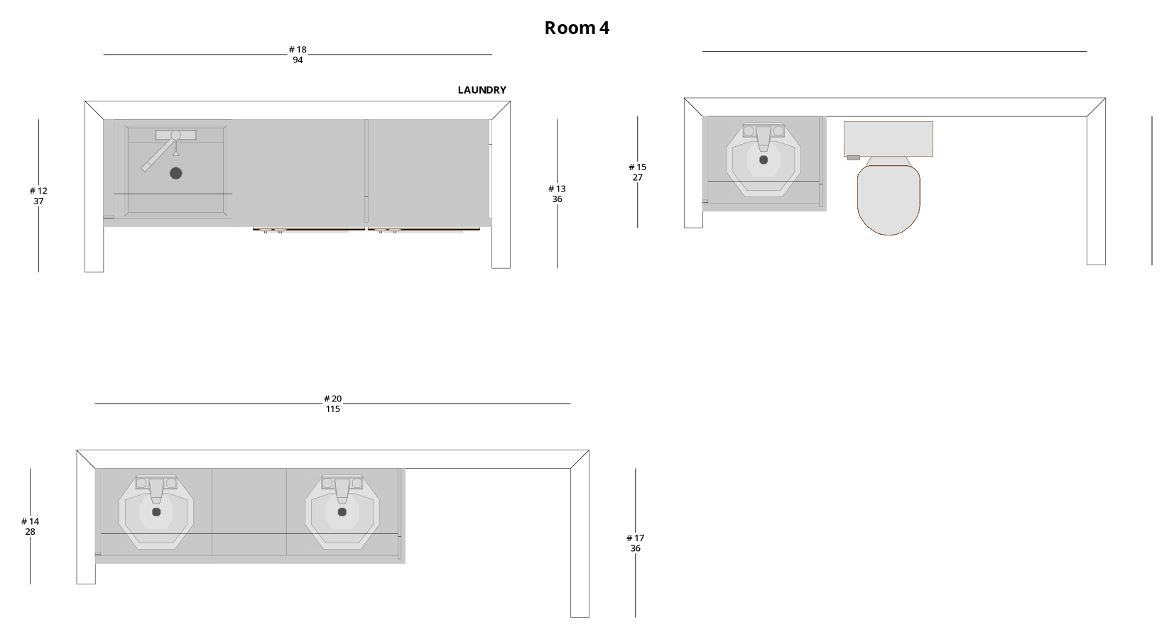Medium Modern Minimalist Bathroom and Laundry Cabinet Layout - PDF Drawing Set | 1116-BL