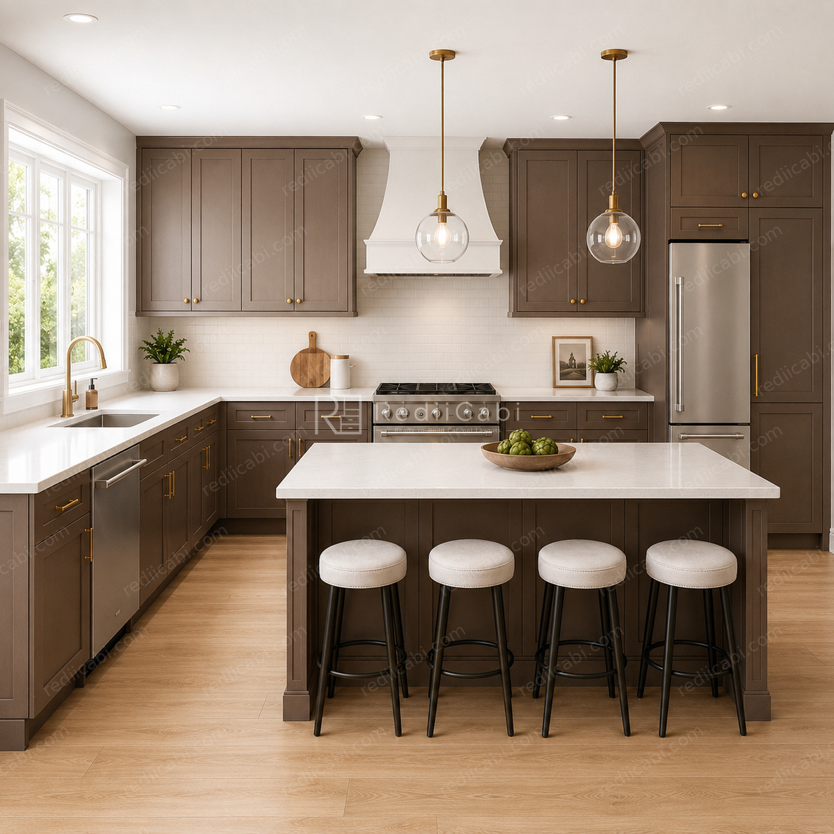 Small Transitional One-Wall Kitchen Cabinet Layout - PDF Drawing Set | 1117-KI
