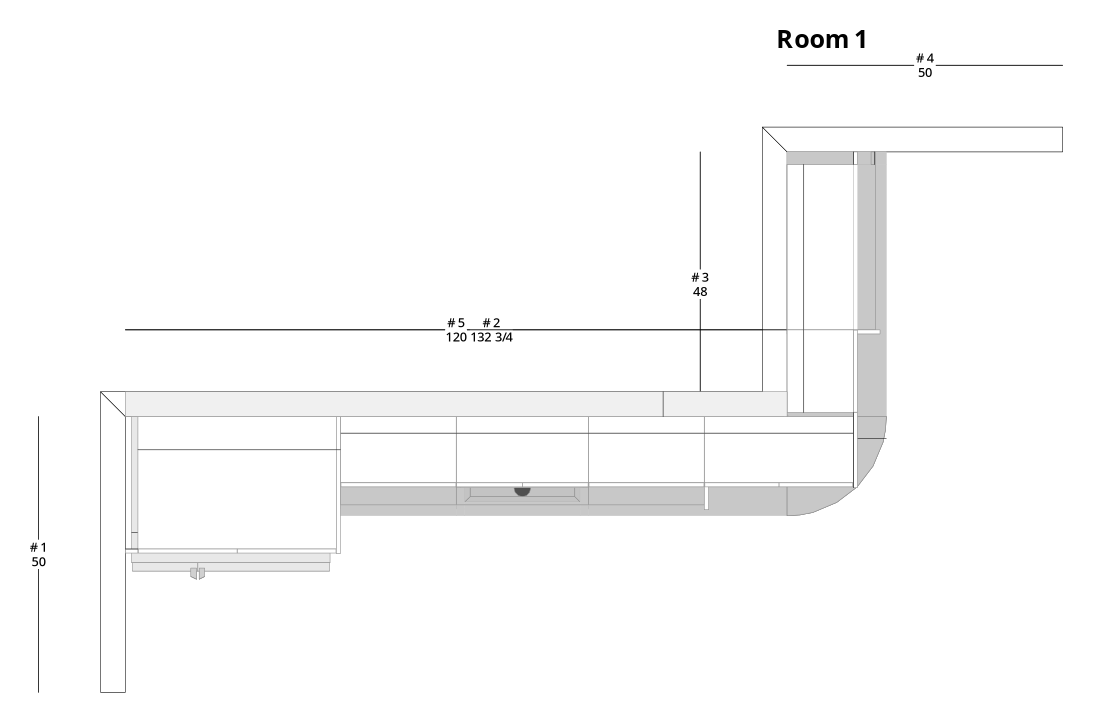 Medium Transitional L-Shaped Kitchen Cabinet Layout - PDF Drawing Set | 1118-KL
