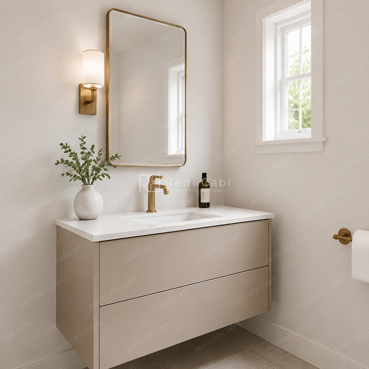 Small Modern Minimalist Bathroom Cabinet Layout - PDF Drawing Set | 1119-B