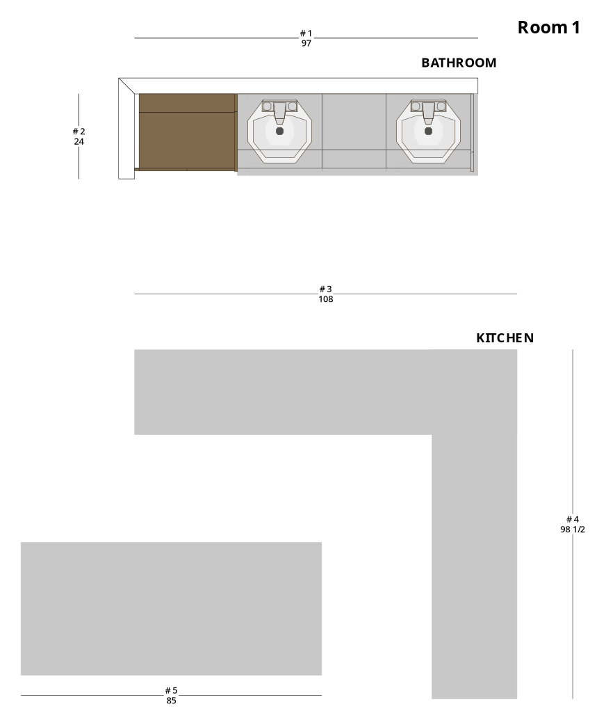 Medium Transitional Bathroom and Kitchen Cabinet Layout - PDF Drawing Set | 1121-TBD