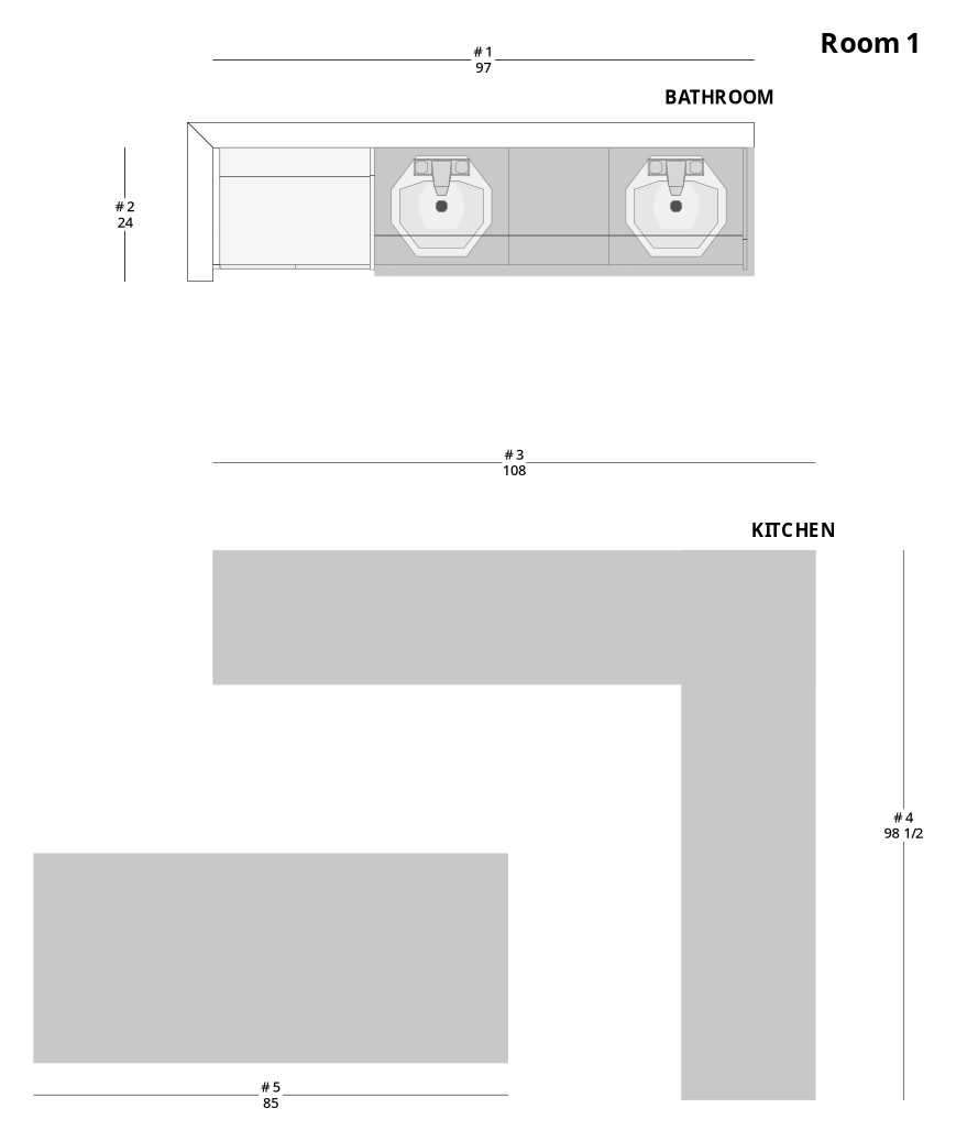 Medium Transitional Bathroom and Kitchen Cabinet Layout - PDF Drawing Set | 1122-TBD