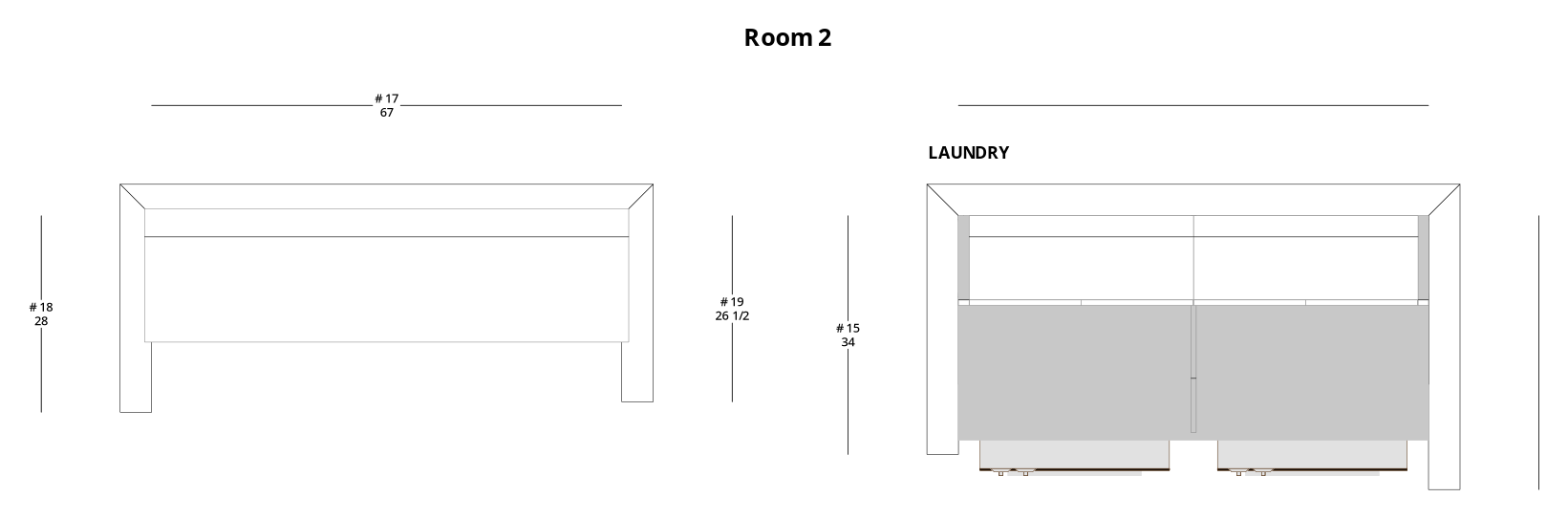 Medium Transitional Bathroom and Laundry Cabinet Layout - PDF Drawing Set | 1124-BL