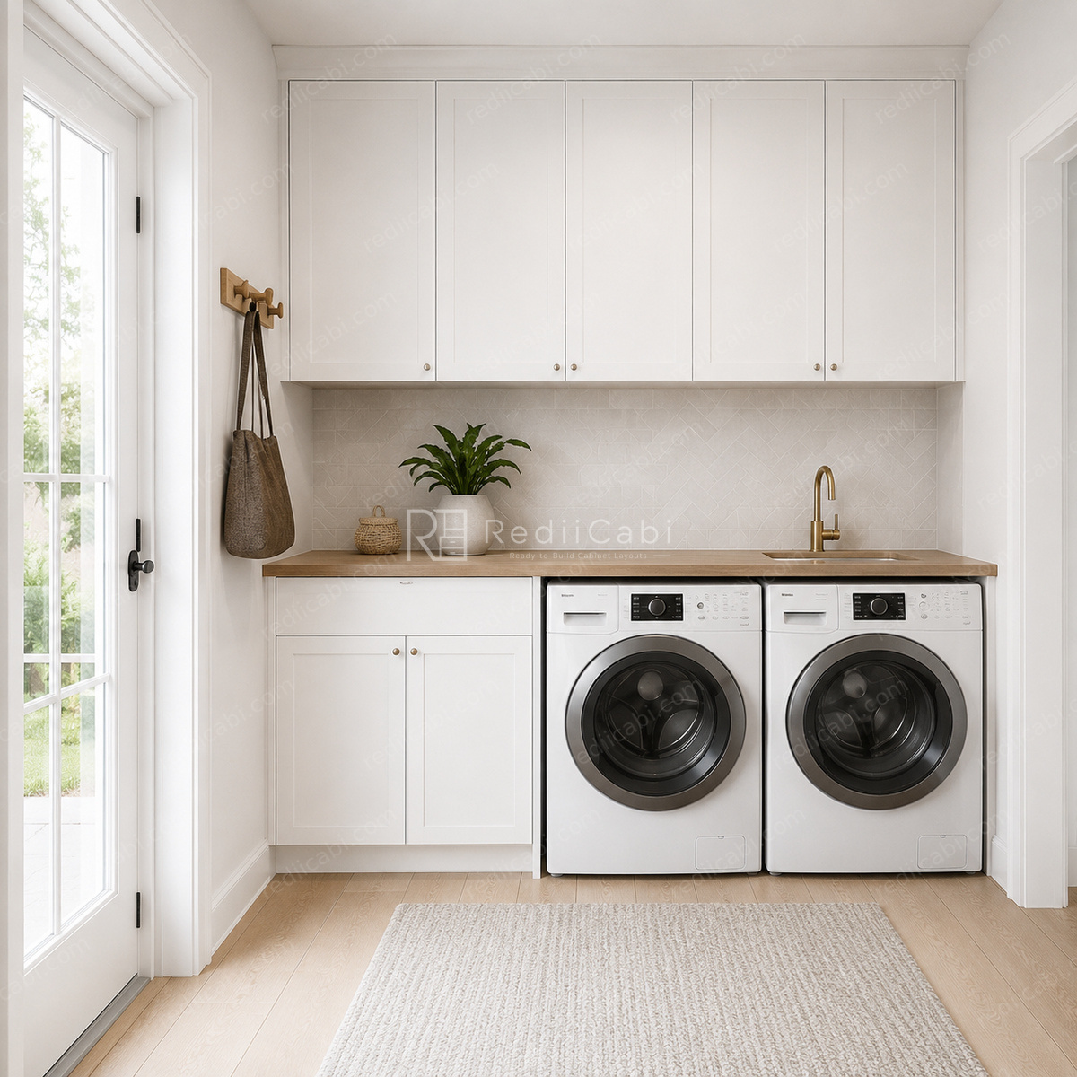 Medium Transitional Bathroom and Laundry Cabinet Layout - PDF Drawing Set | 1124-BL