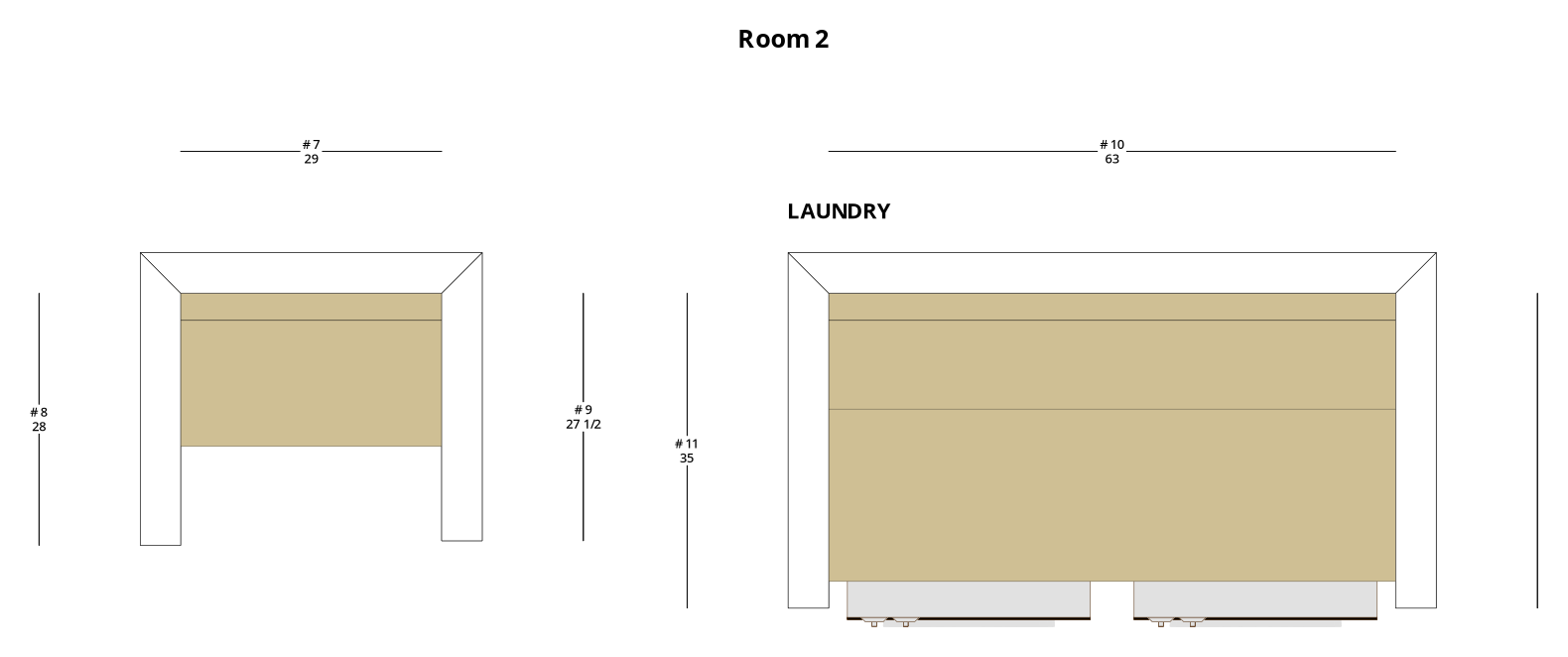Small Modern Minimalist Bathroom and Laundry Cabinet Layout - PDF Drawing Set | 1125-BL