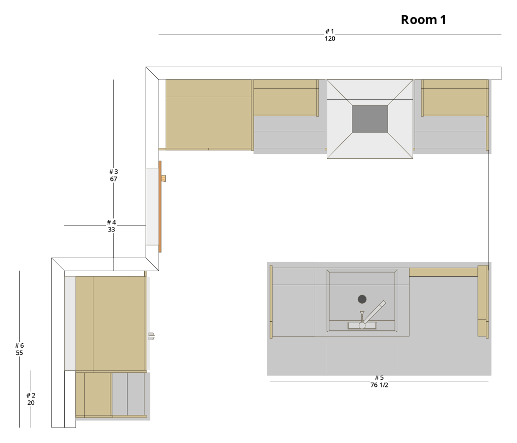 Medium Modern Minimalist L-Shaped Kitchen Cabinet Layout with Island/Peninsula - PDF Drawing Set | 1126-KLI