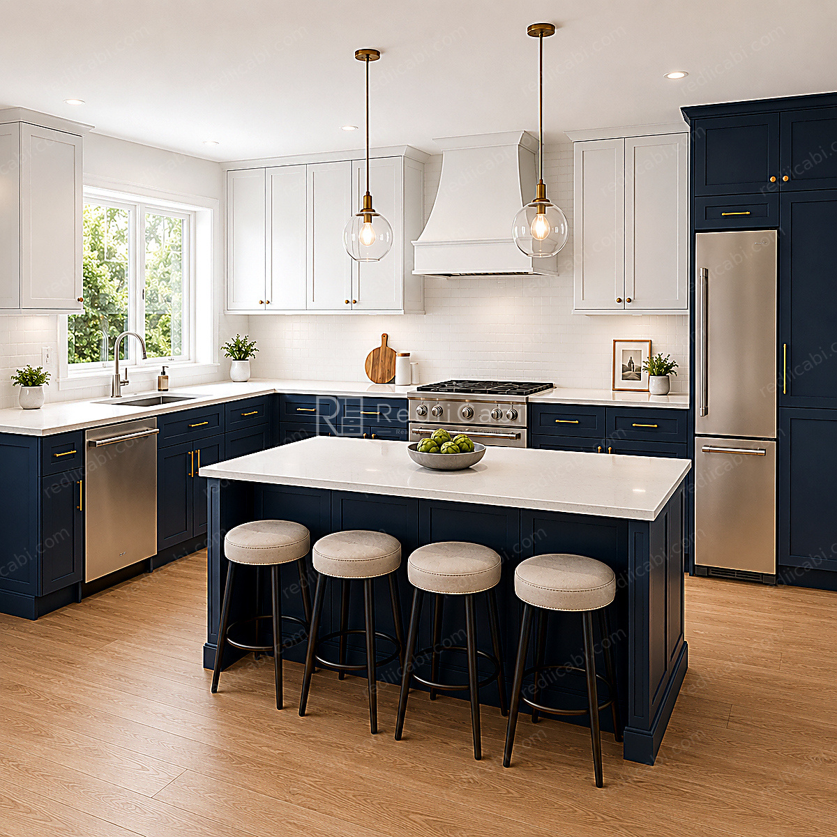 Medium Modern Minimalist L-Shaped Kitchen Cabinet Layout with Island/Peninsula - PDF Drawing Set | 1126-KLI