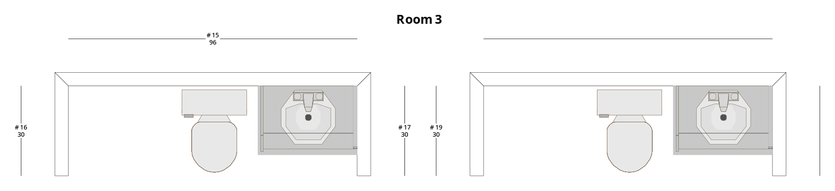 Small Modern Minimalist Bathroom Cabinet Layout - PDF Drawing Set | 1127-B
