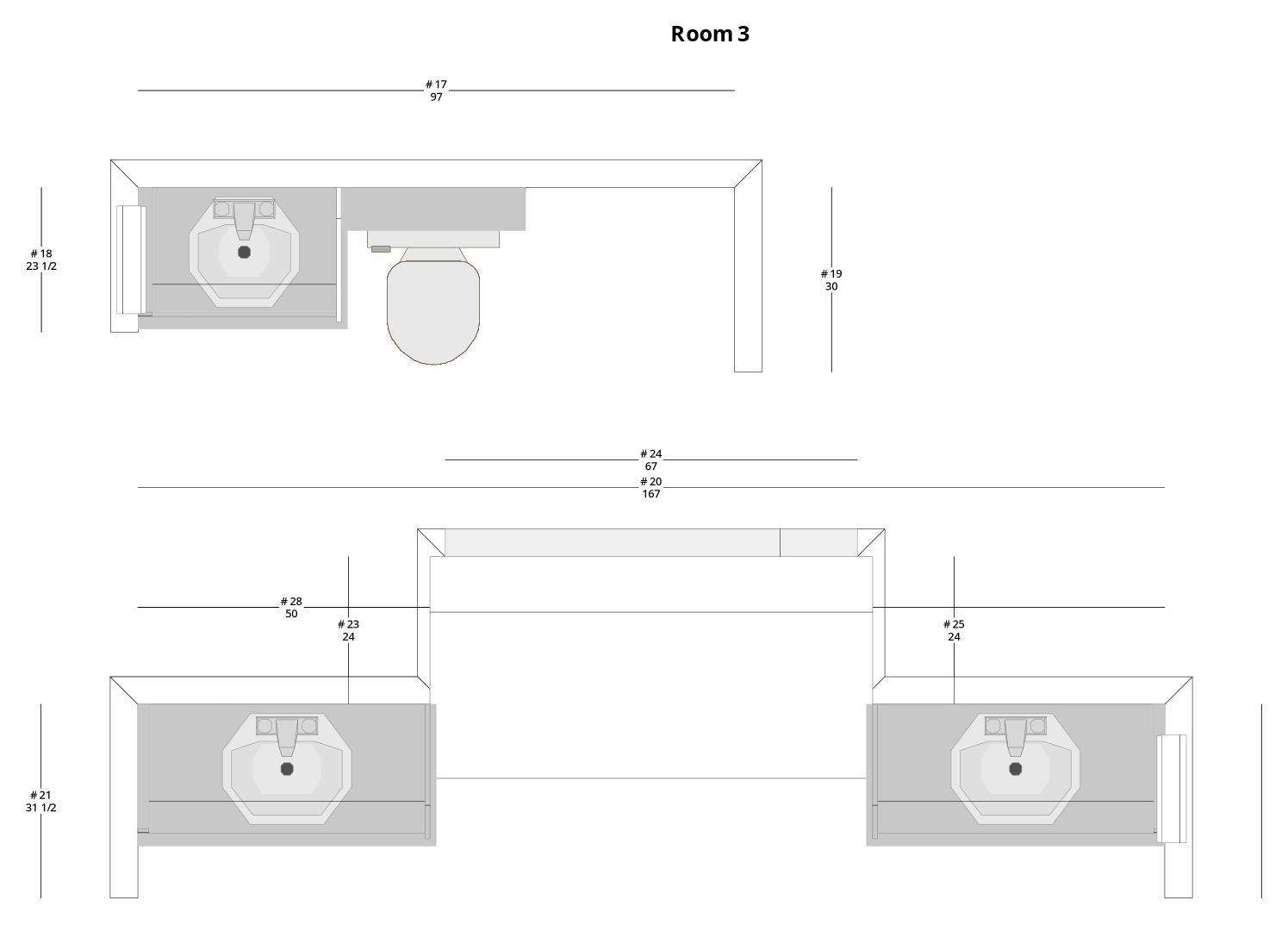 Medium Transitional Bathroom Cabinet Layout - PDF Drawing Set | 1128-B