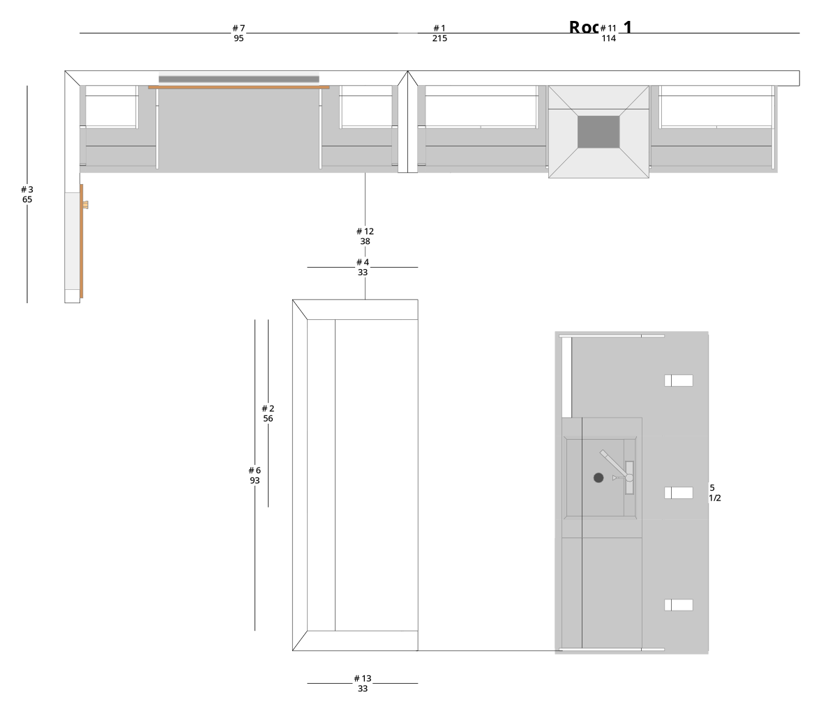 Large Transitional One-Wall Kitchen Cabinet Layout with Island/Peninsula - PDF Drawing Set | 1128-KII