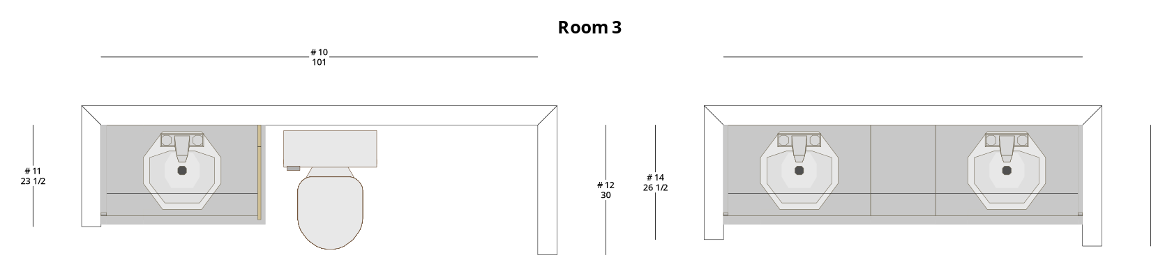 Medium Modern Minimalist Bathroom Cabinet Layout - PDF Drawing Set | 1131-B
